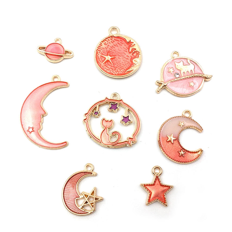 24 DIY accessories drop oil alloy pendant bracelet Pendant Moon Star globe earring earring